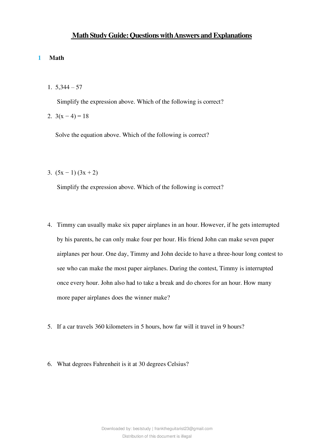 Preview image for TEAS 6 Math Study Guide